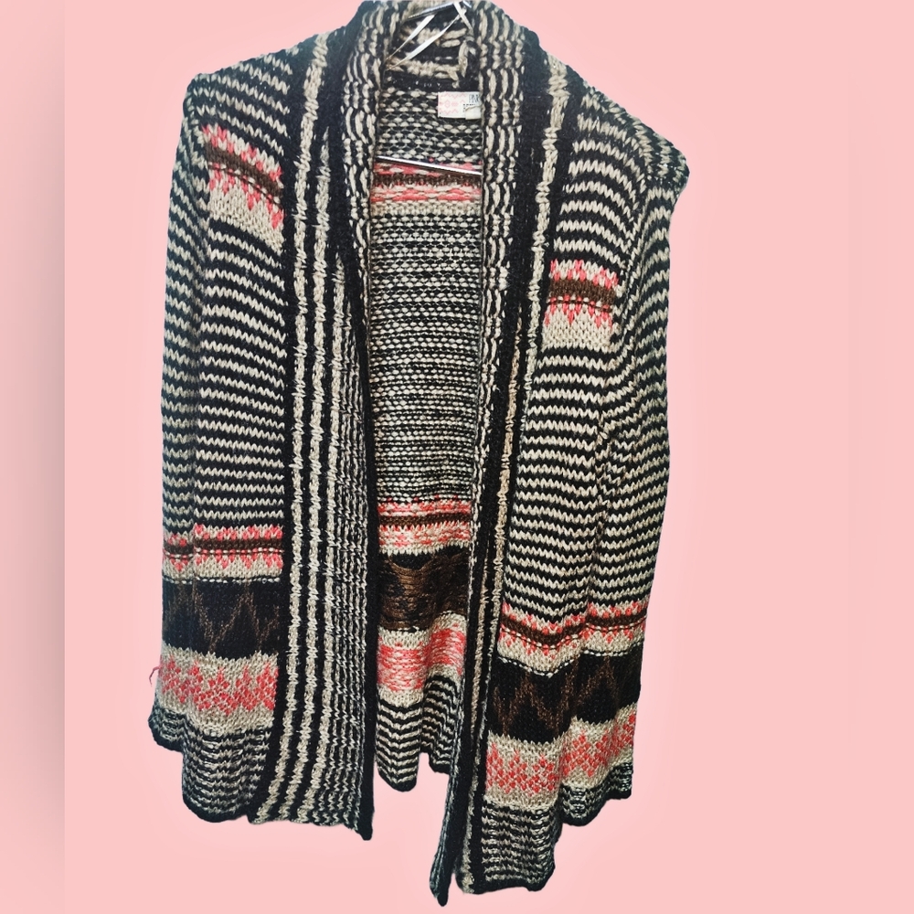 Pink Republic Women's Black and Peach Patterned Sweater XL 👚🍑🖤 #Sweater #Fash